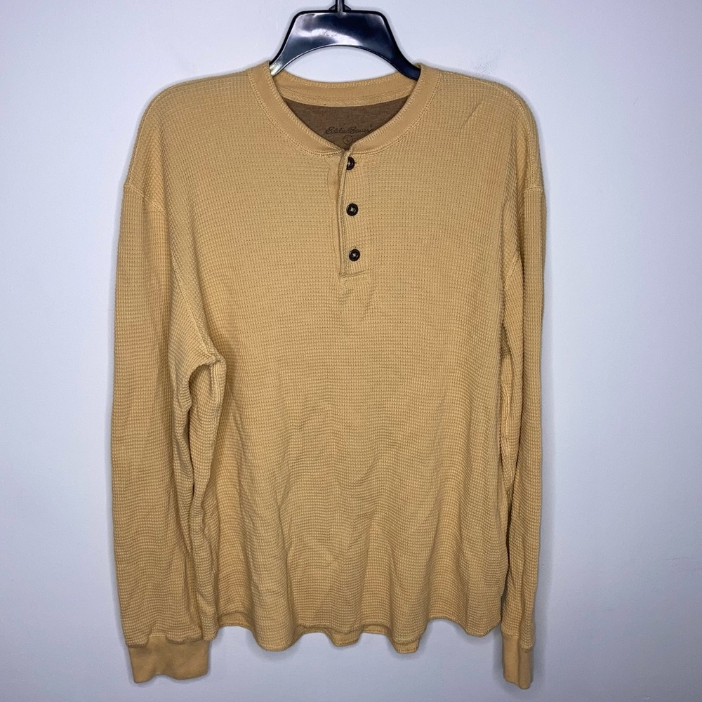 Men's Eddie Bauer Beige Henley Shirt Waffle Knit Large